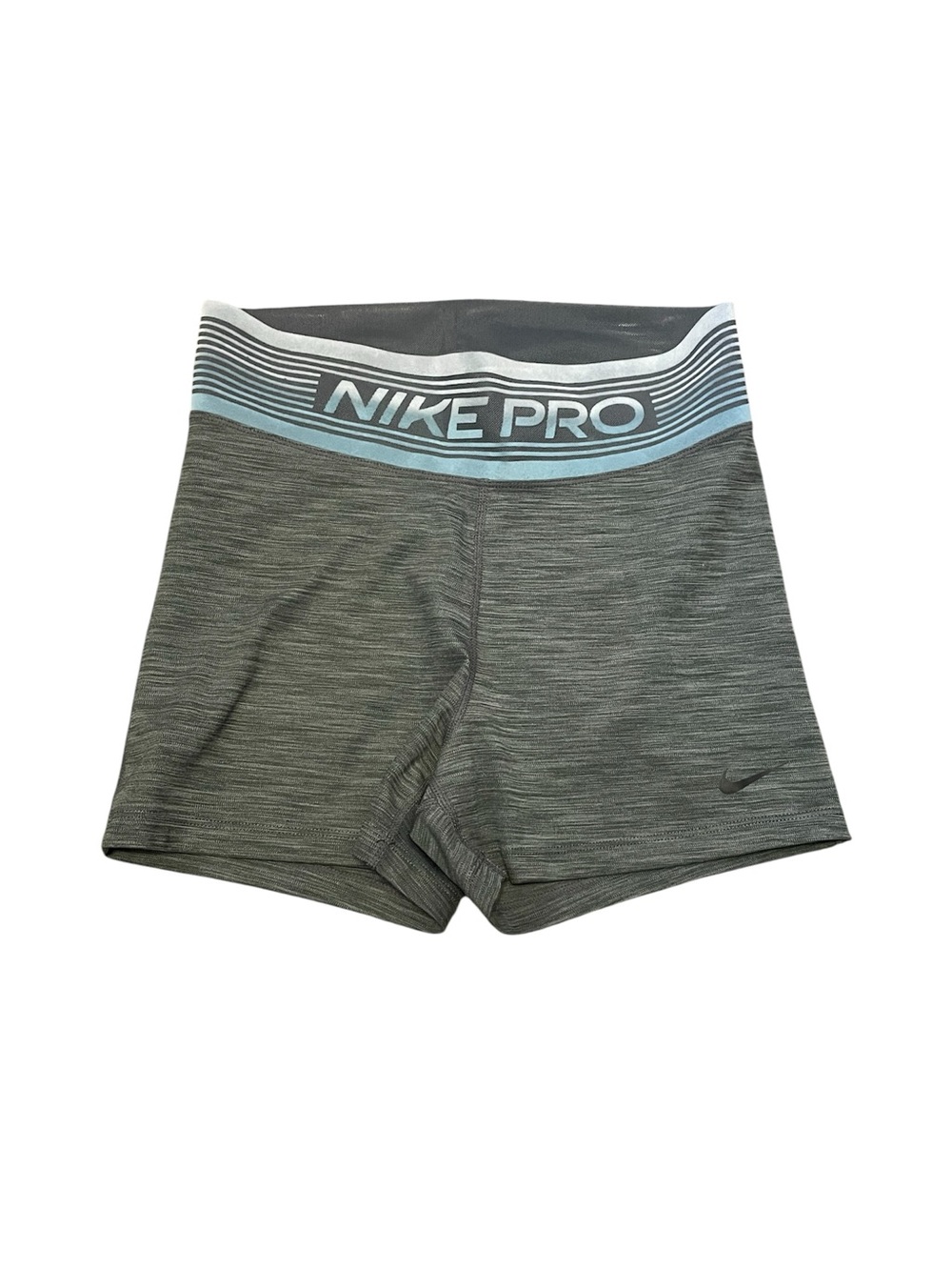 Nike Pro Grey Heather Performance Shorts with Light Blue Waistband Size Medium